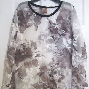 Long Elegant Legs White Abstract Floral Sheer Sz L